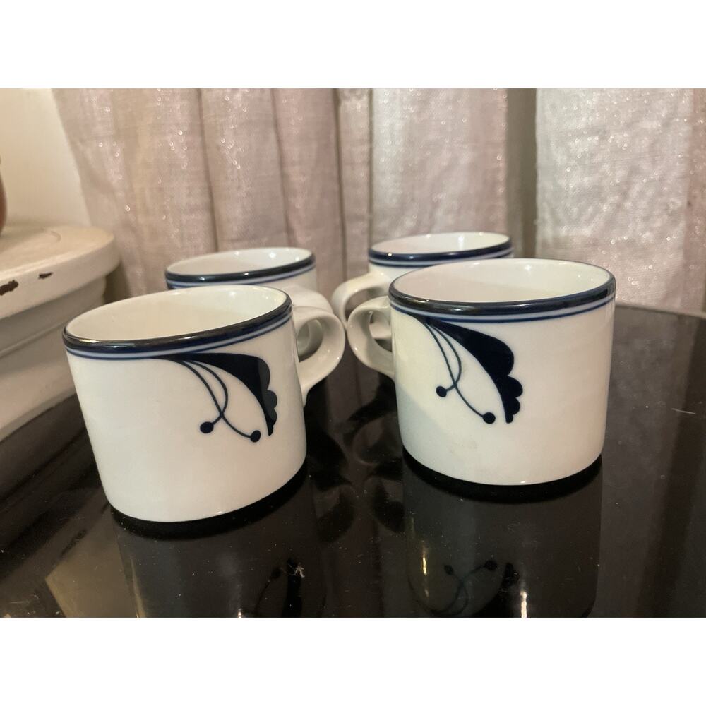 Vtg Dansk Flora Mug Bayberry Blue & White 2 3/4" Set Of 4